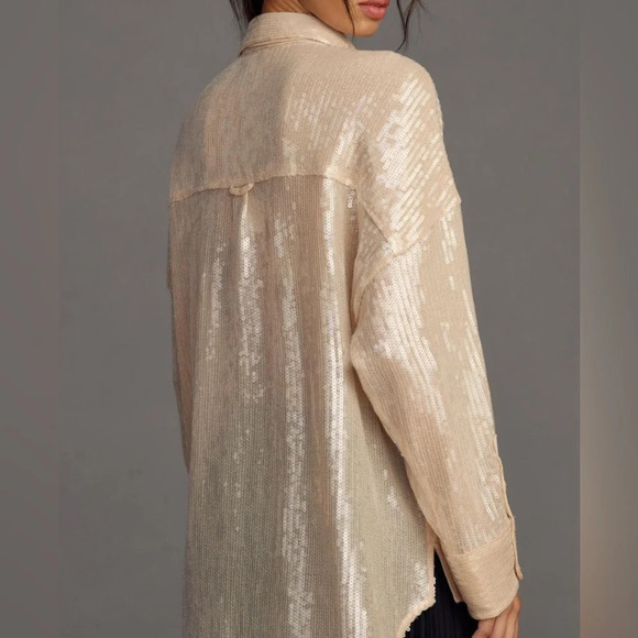 NWT Pilcro Anthropologie sold out spring ivory cream sequin button up shirt - Picture 7 of 7